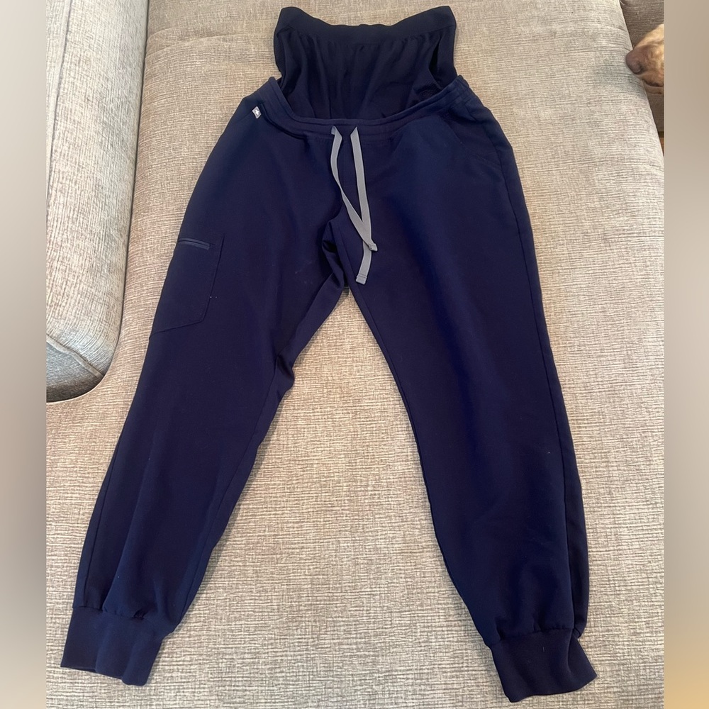 Figs Navy Scrub Joggers with Gray Drawstring-Maternity